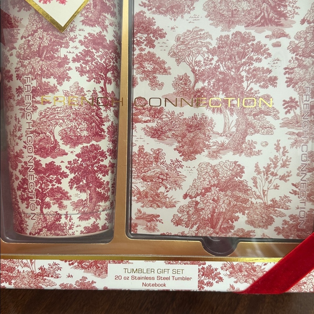 French Connection red printed 20 oz tumbler and notebook set
